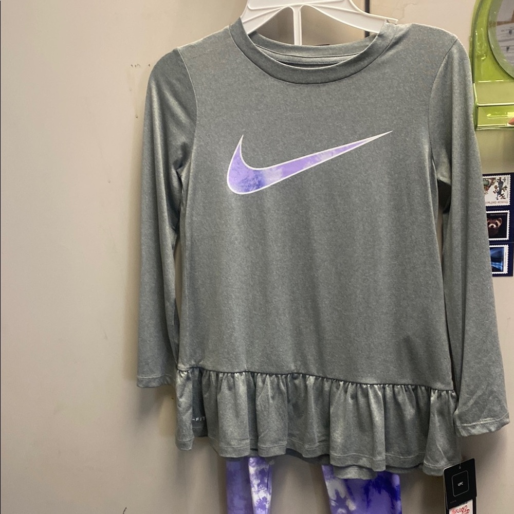 Nike Gray Long Sleeve Top with Purple Logo